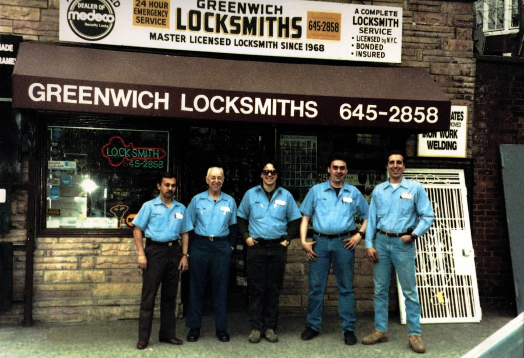 Greenwich Locksmiths crew in front of our West Village shop in the early 1980s